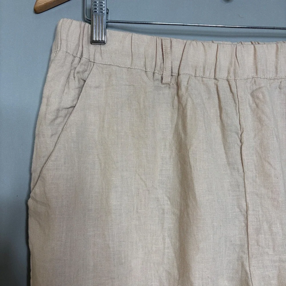 Quince 100% European Linen Pants M Driftwood Beige Wide Leg Cropped Coastal